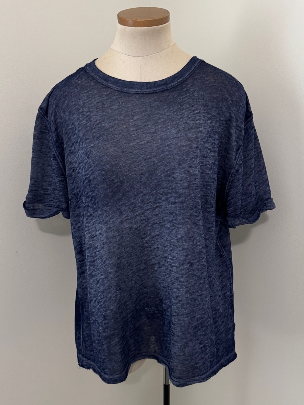 We the Free People Small Cassidy Tee Oversized Navy Blue Slub Semi Sheer T-Shirt